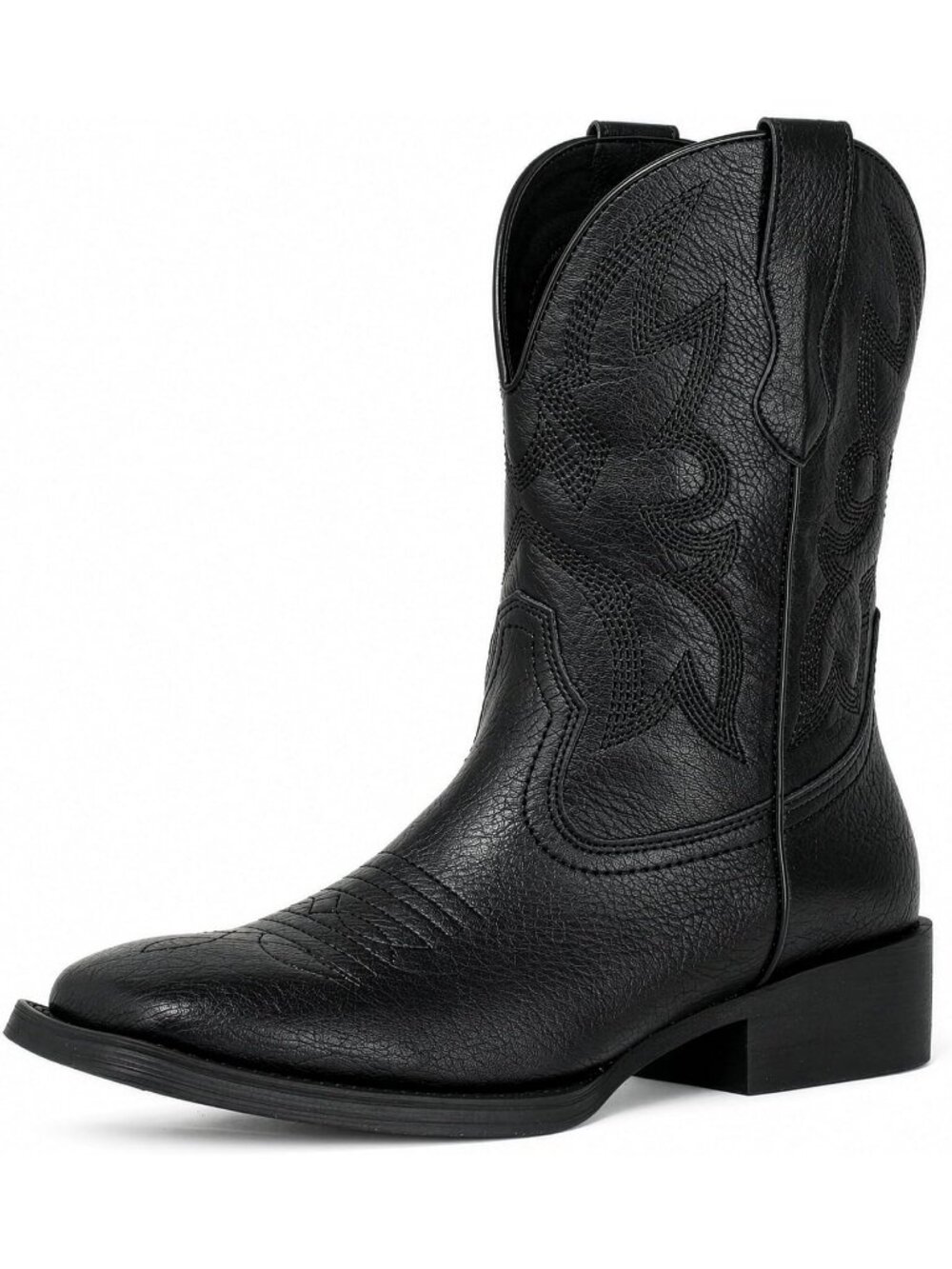 Women's Black Western Embroidered Short Square Toe Chunky Heel Cowgirl Boots